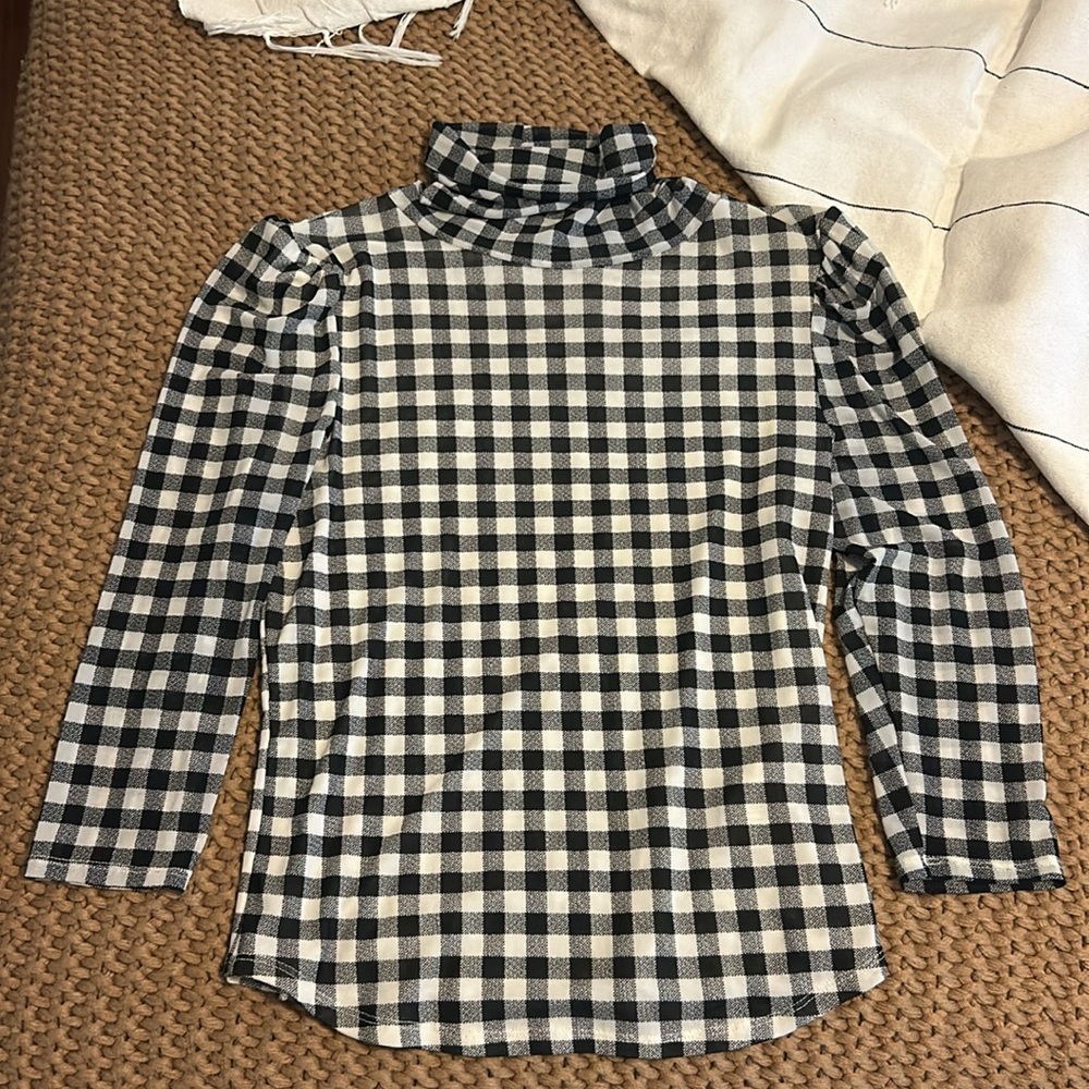 Free People Sheer Turtleneck | quarter sleeve | Checkered | like new